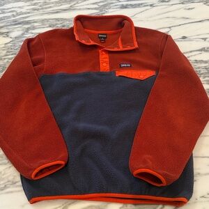 Patagonia Kids Fleece Pullover in Rust Orange and Navy